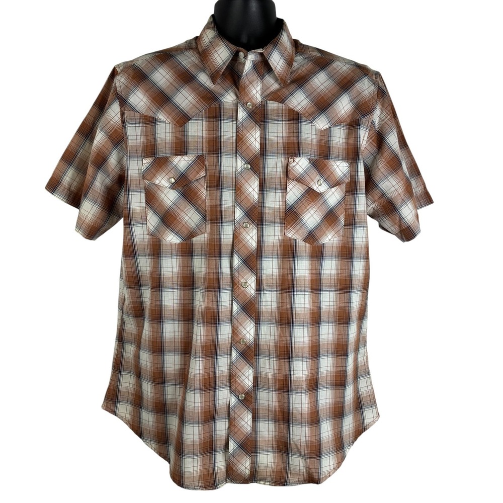 Wrangler Men Shirt Multicolor Sz L Western Polo Short Sleeve Collared Snap Plaid